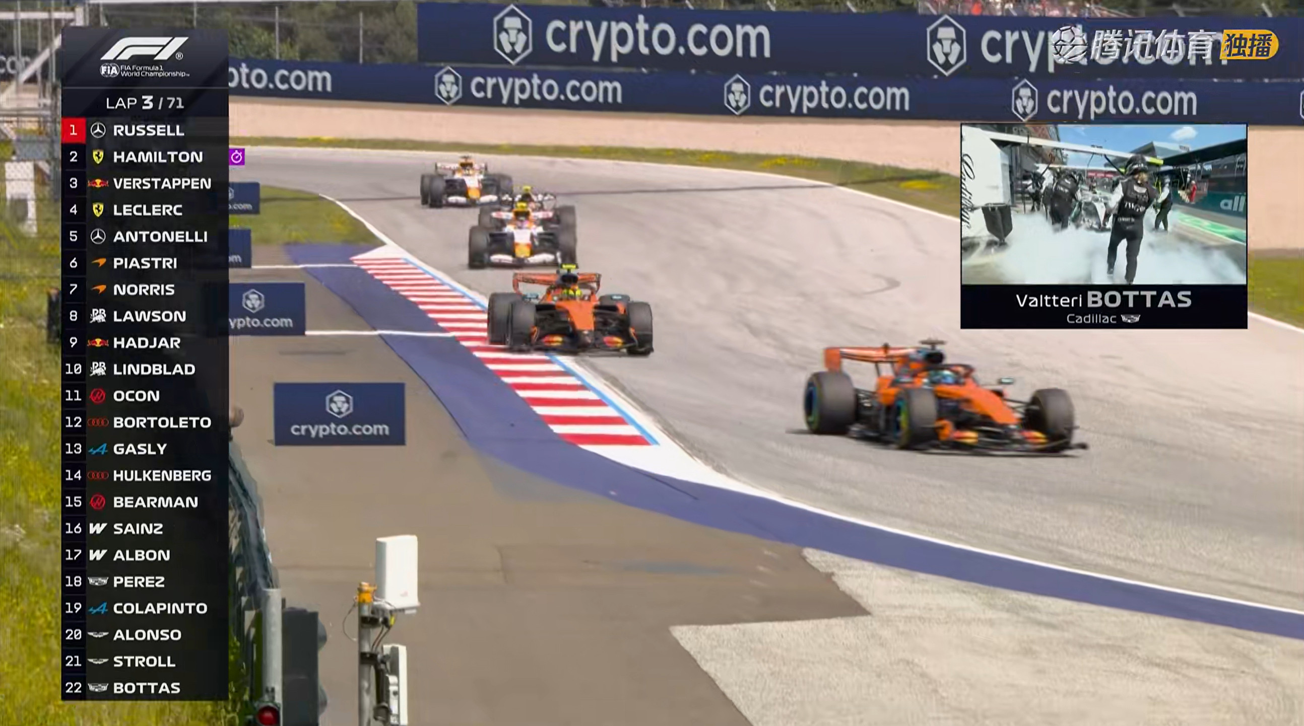 博塔斯的刹车又起火了，退赛.F12026F1奥地利大奖赛