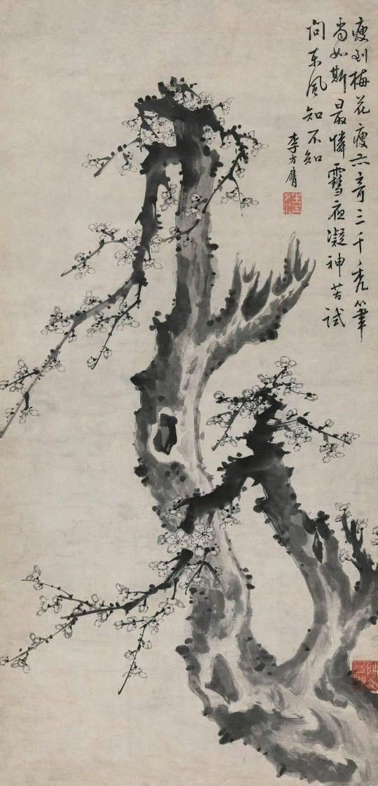 清.李方膺《墨梅》。明.唐寅《观梅图轴》。清.汪士慎《墨梅》。