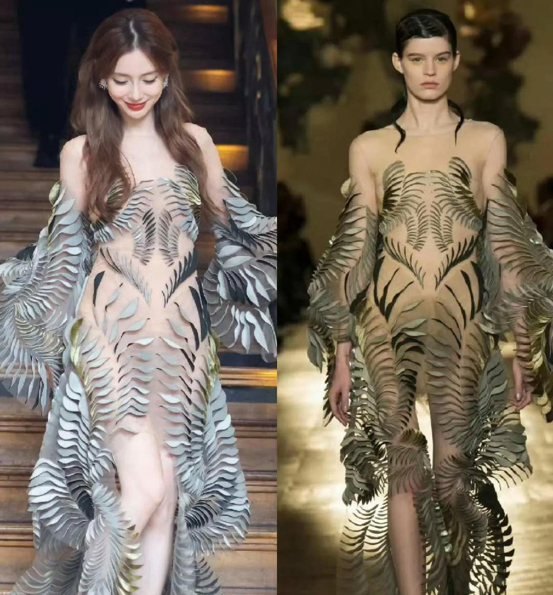 一开始我怀疑是礼服的问题。到后来我怀疑是发型的问题。但直到我看到了模特穿同款礼服