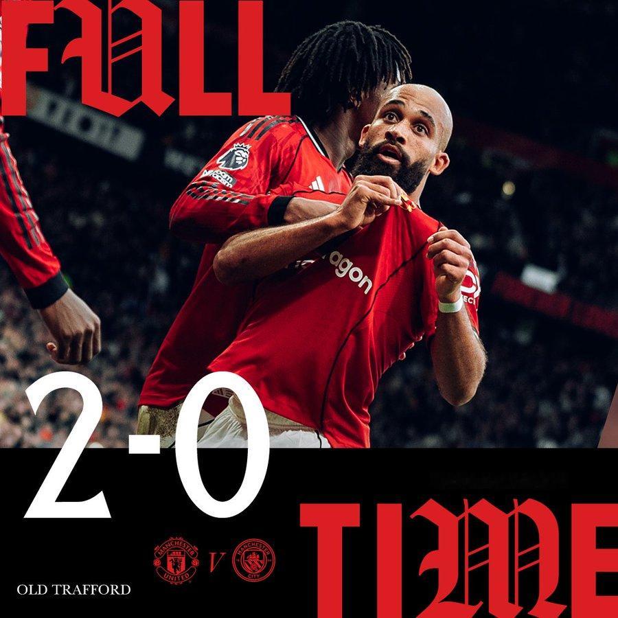 曼联2比0曼城曼联主场2-0完胜曼城，终结联赛3连平、送曼城联赛4轮不胜；红魔积