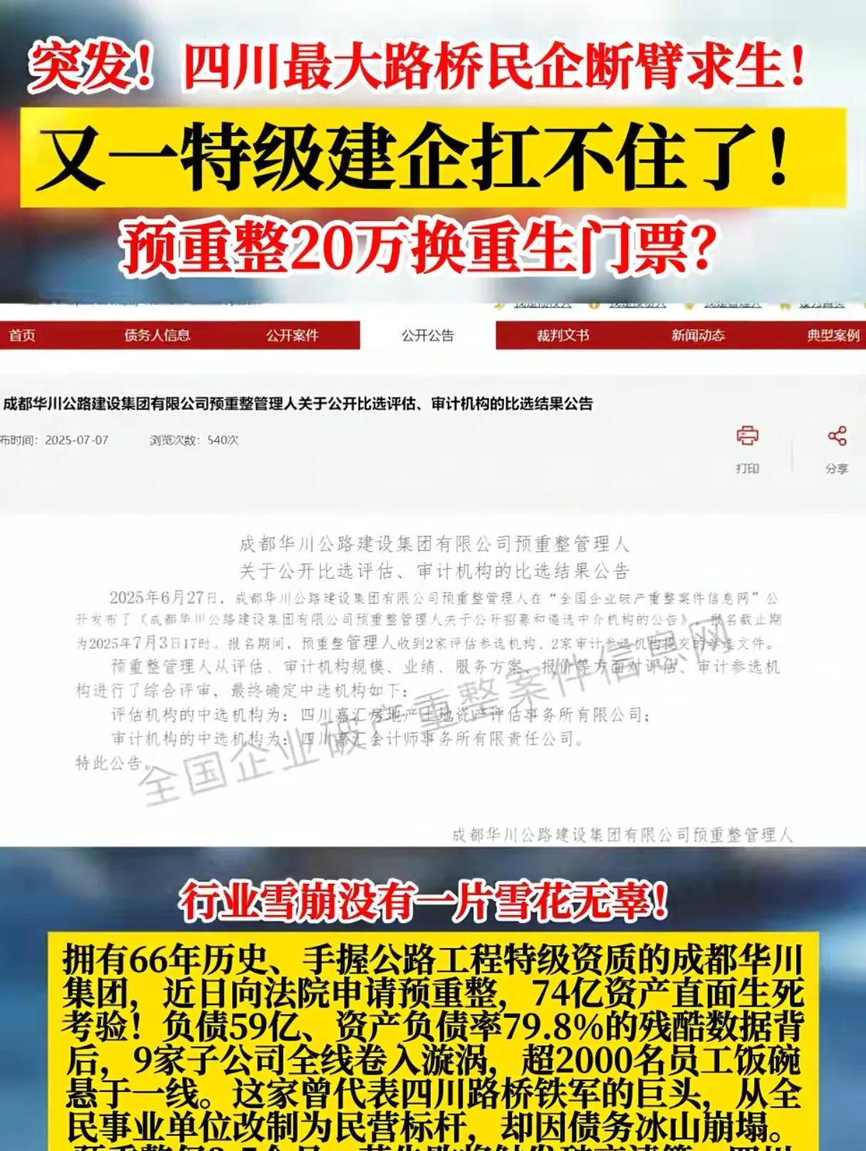 又一特级建企扛不住了！四川最大路桥民企断臂求生？！拥有66年历