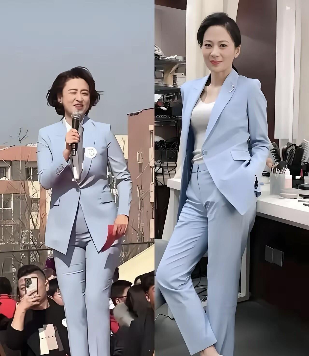 果然是不能放在一起对比的，同样都是央视的美女主持人，在同色系服装的衬托下，谁好看