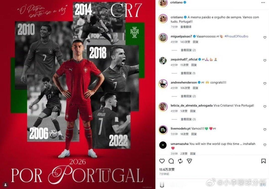 🔥炸裂！41岁C罗官宣第六次世界杯征程！足坛历史独一档！从2006到2026，