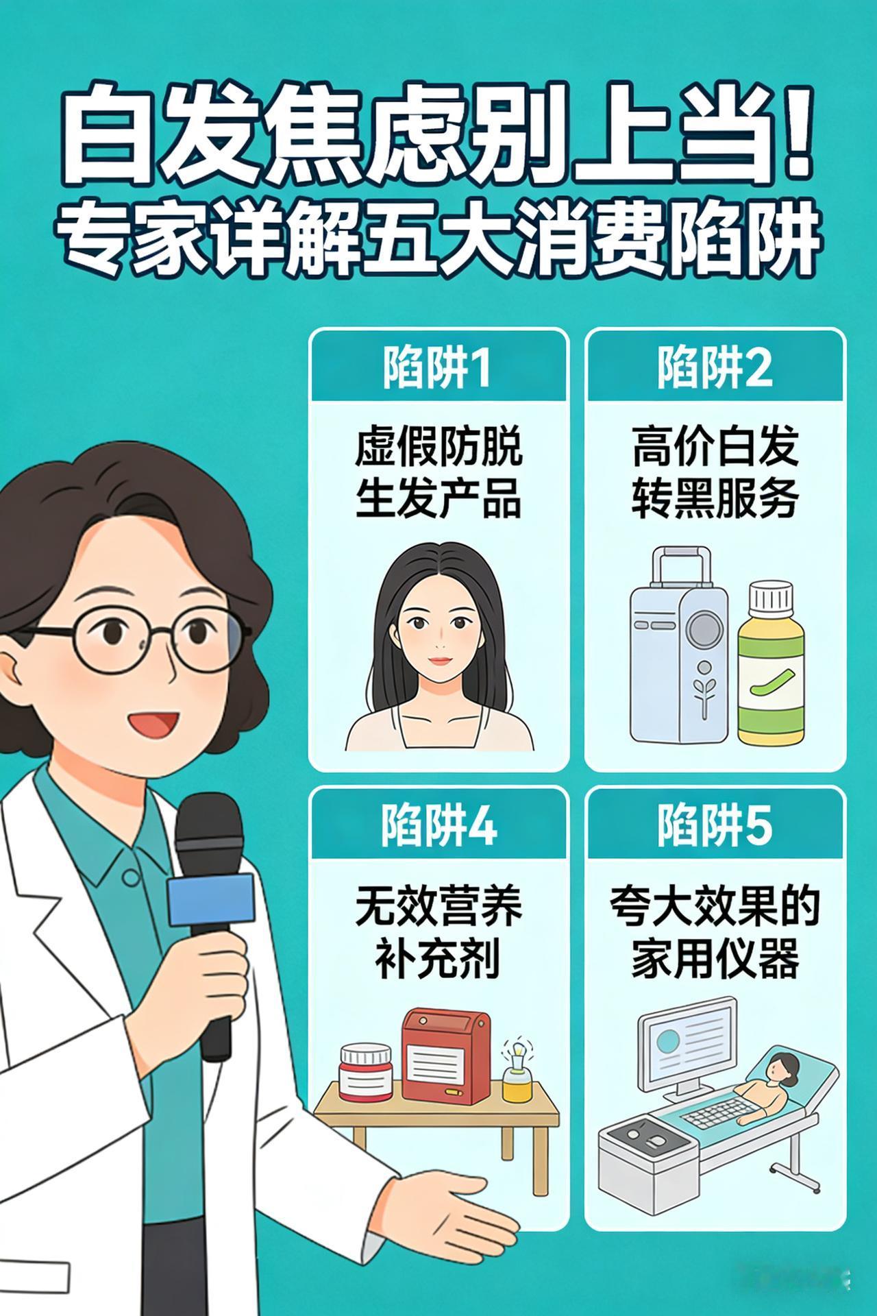 白发焦虑别上当！专家详解五大消费陷阱标题：白发焦虑别乱投医！深扒5大致命误区