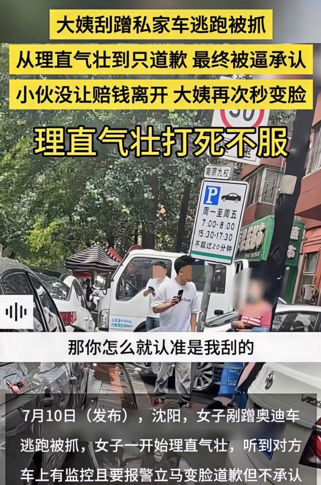 2025年7月辽宁沈阳，男子60万的奥迪被一位大姨的自行车刮蹭到了，大姨见情况不