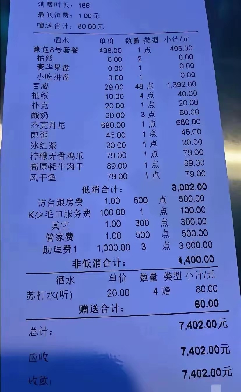 看看ktv的账单，7400的消费