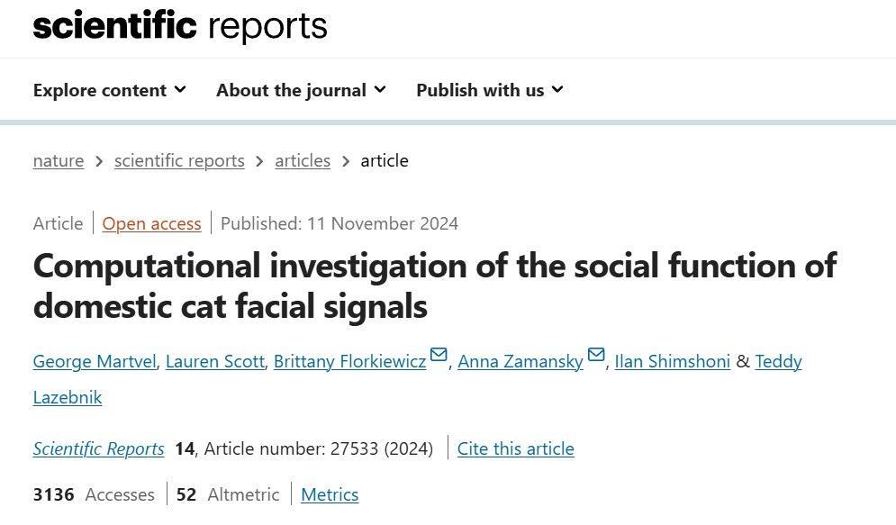 猫咪也会模仿同伴的面部表情来促进社交关系近日，《ScientificRep