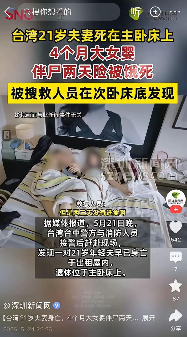 四个月大的女婴被困出租屋，在离世父母身旁，独自挨饿挣扎了整整两三天。 婴儿在