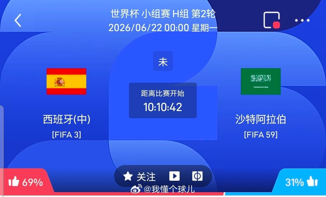 【足球】周日037世界杯方向：西班牙vs沙特世界杯：西班牙VS沙特时间：2026