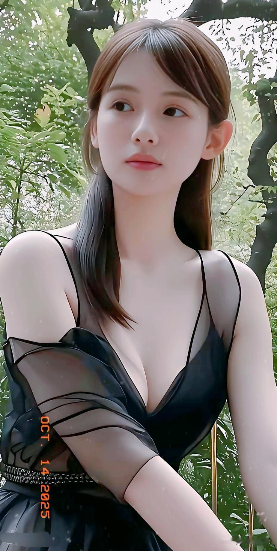 她静静地坐着，目光望向远方，美得遗世独立，恰似山林间蓦然惊现的一只飞鸿，刹那间攫