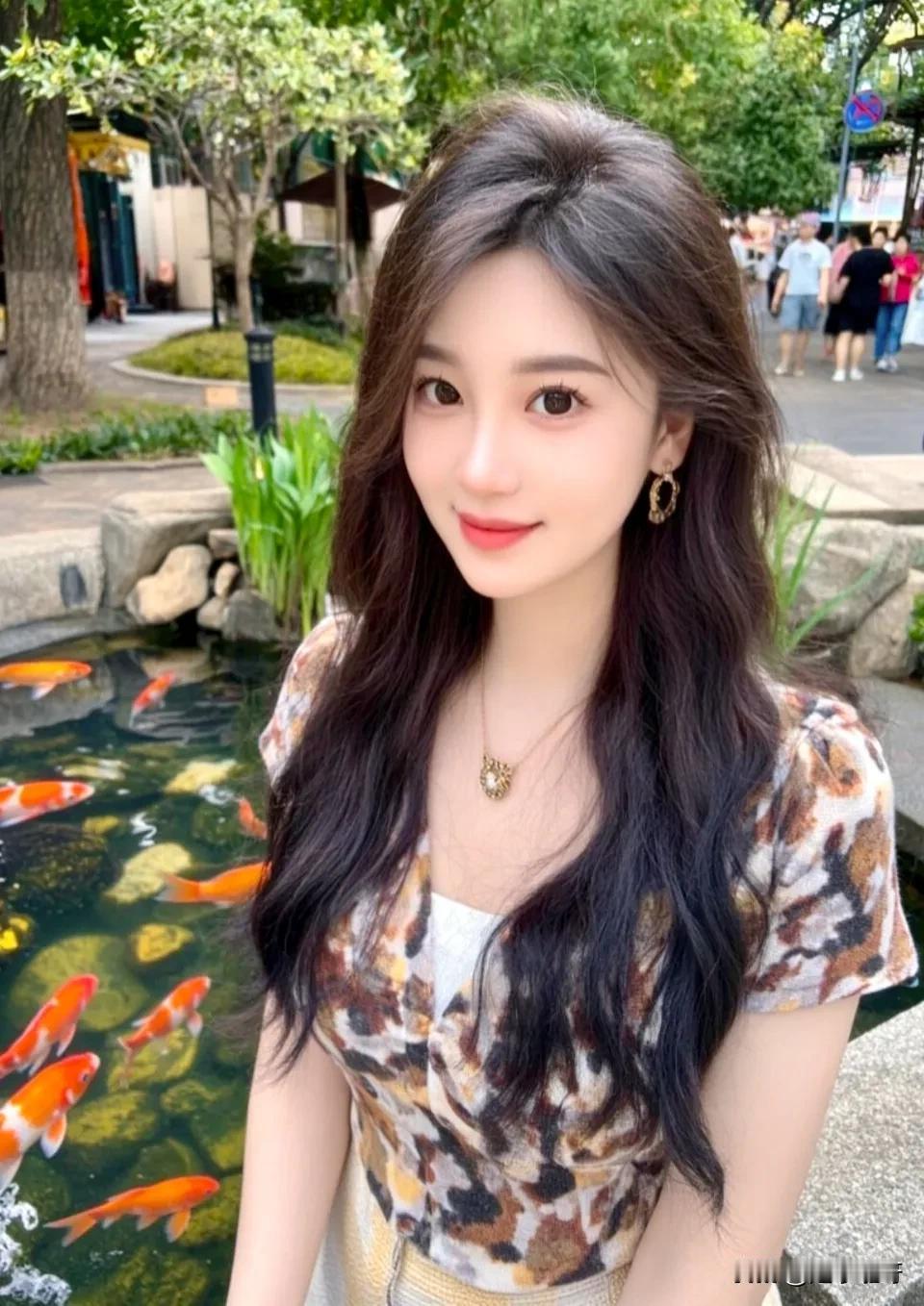 美女锦鲤池许愿，永远二十八许愿许愿池祝福