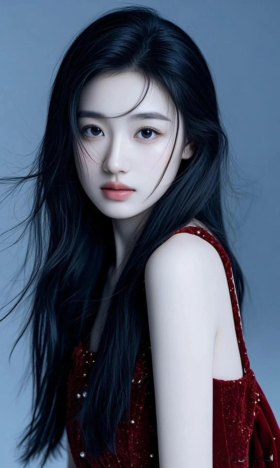 酒红裙缀着细闪，黑发随轻晃的肩散开，眸底的柔，是暗调里最艳的光。红唇礼服红礼