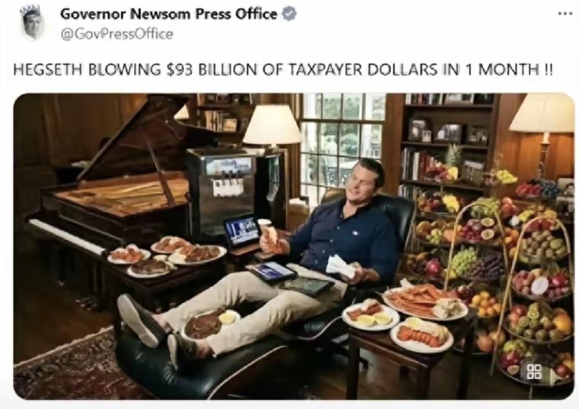 美国战争部部长的日子还是过得挺奢侈的，“一个月挥霍934亿纳税人的钱！”，这可是