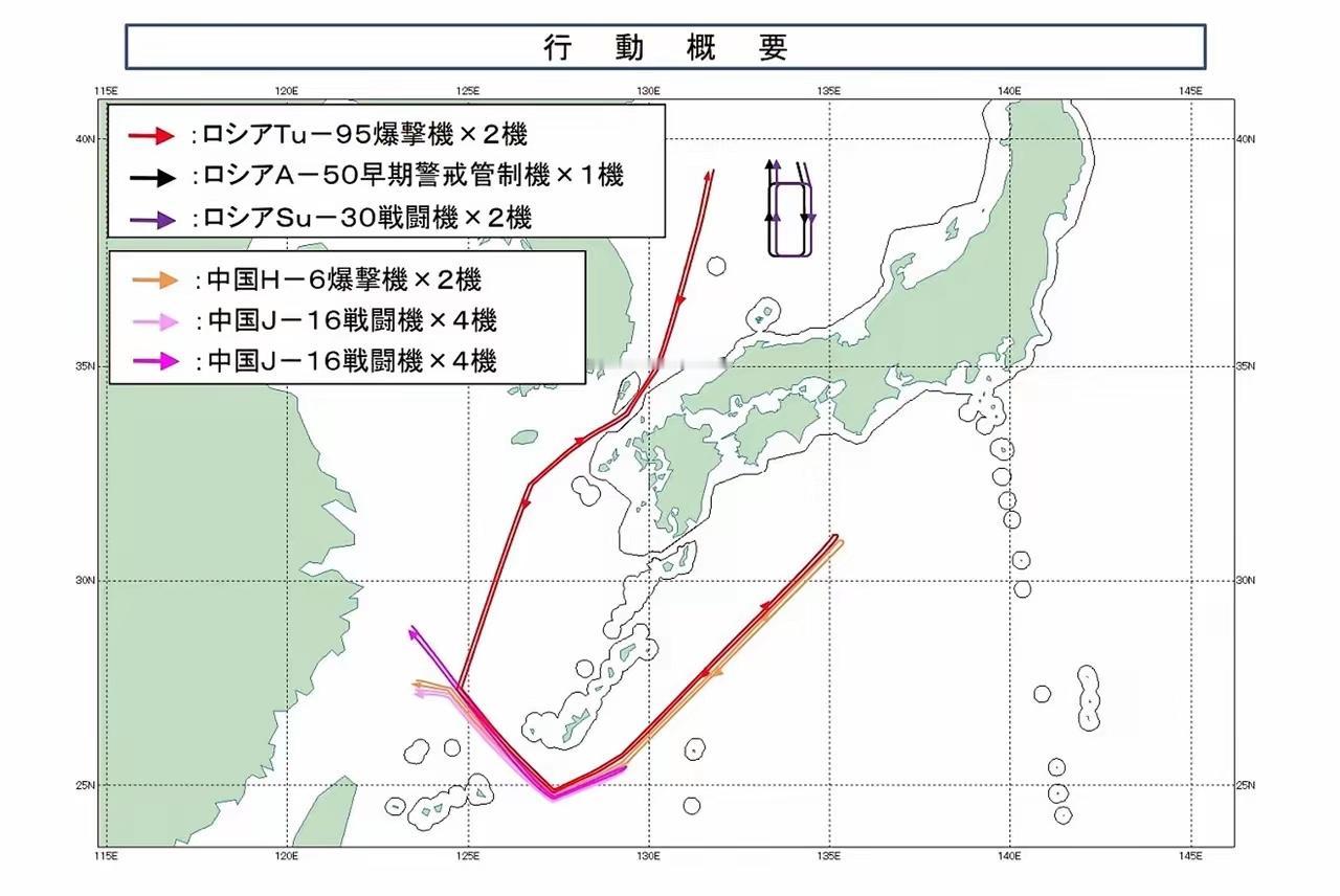 本子家公布的中俄轰炸机绕日联合巡航路径，原来仅有很短的一段路径有歼-16战斗机护