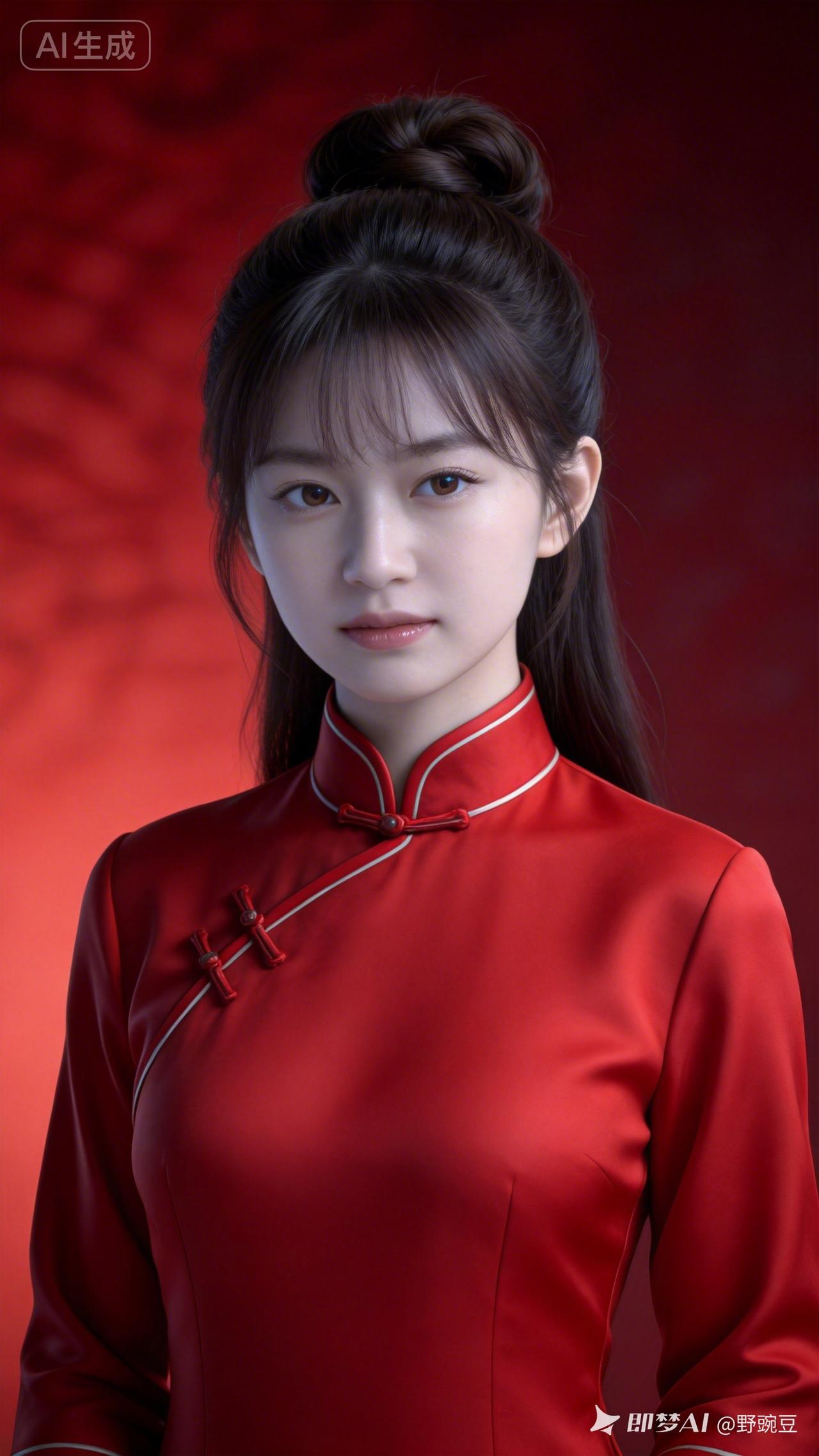 惊艳的AI生成图，红衣少女，古典优雅，韵味十足！🌸💃