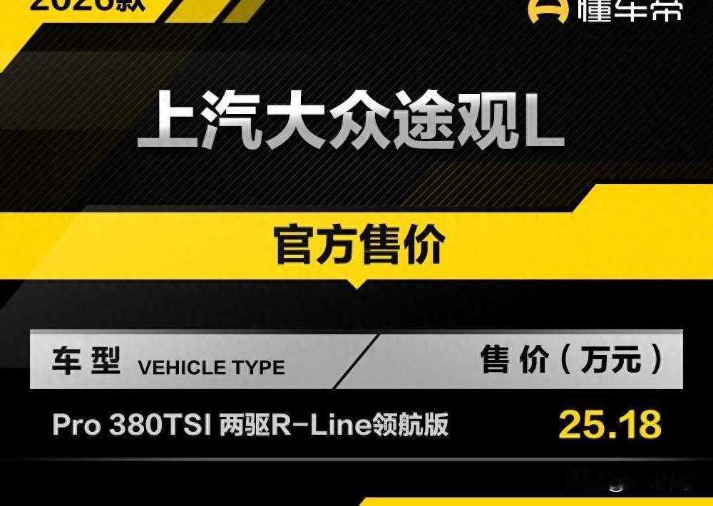 25万买途观LPro值不值？这配置够卷吗？2026款上汽大众途观LPro