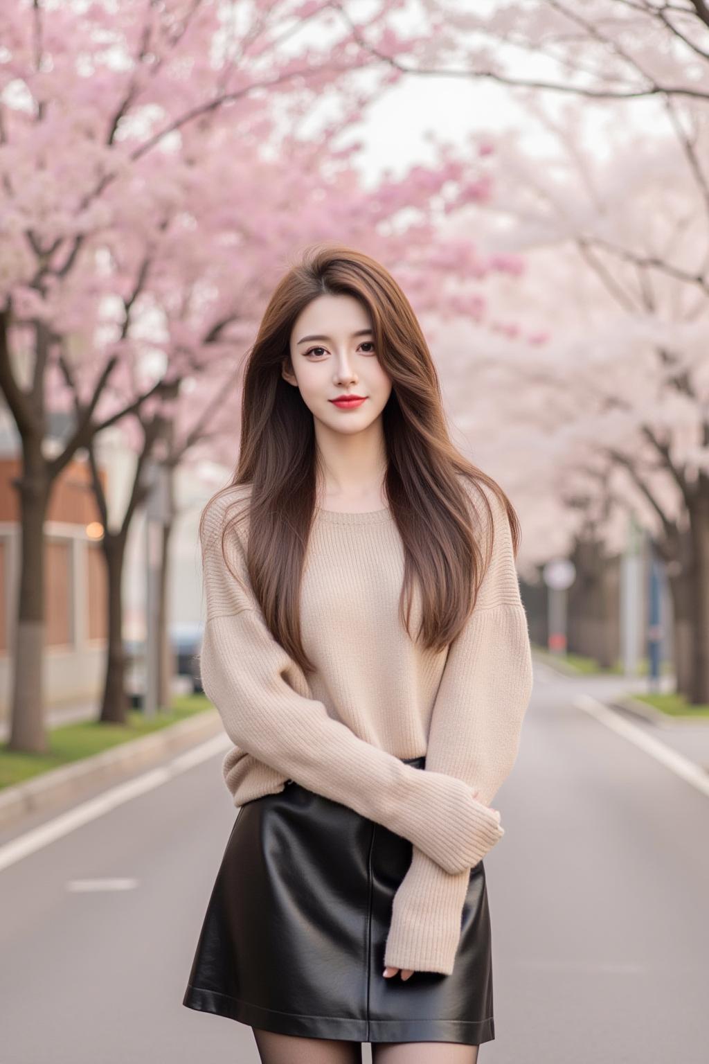 樱花树下，甜美少女，春日穿搭，温柔可人。温柔少女感穿搭纯真少女风穿搭