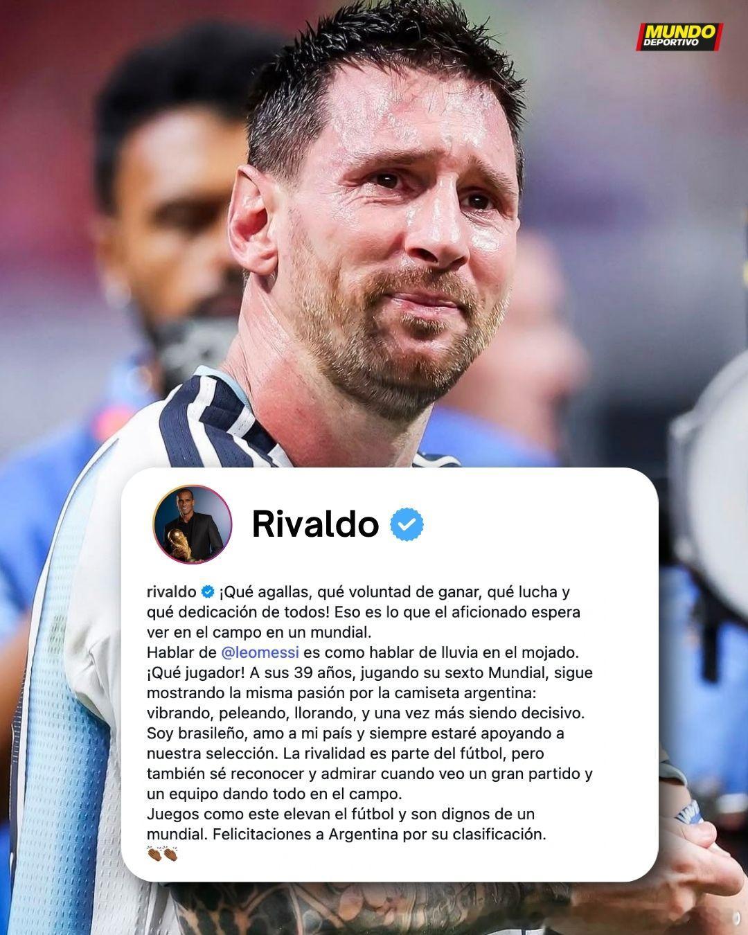 ⚽️【对足球的敬畏和尊重！】👏🤝🇦🇷🇧🇷巴西传奇里瓦尔多Ins发声
