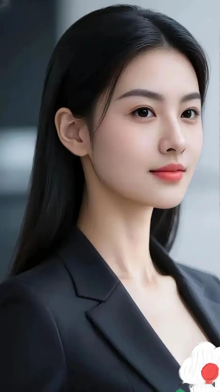 黑西装的利落里，藏着柔而不怯的气场。发丝轻垂时，是自带的舒展与清醒。贵气黑裙女