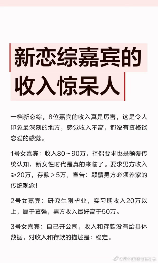 新恋综嘉宾的收入惊呆人