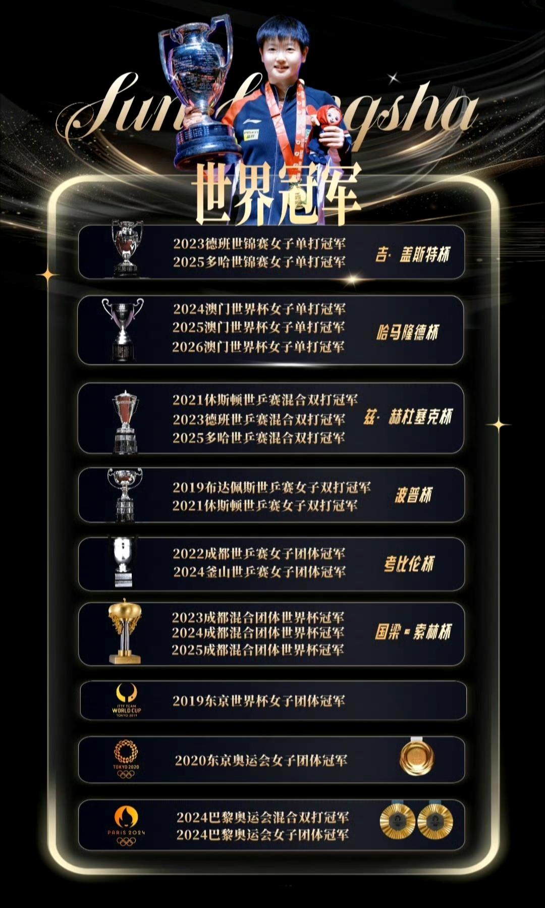 封神！莎头双圈金满贯+全满贯荣誉墙曝光，这才是国乒史上最权威的双子星✨谁看