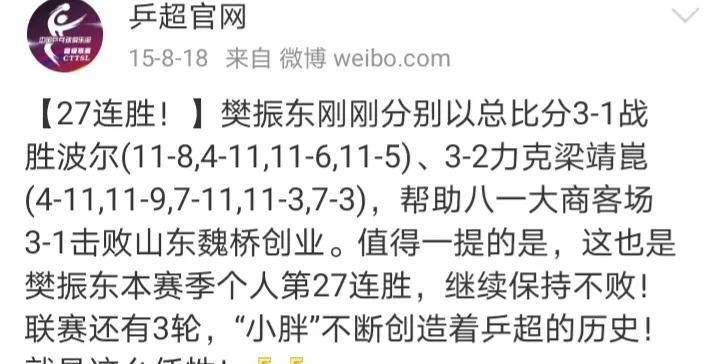 我们一起向未来18岁的樊振东，创造了个人27连胜。十年后，28岁的樊振东