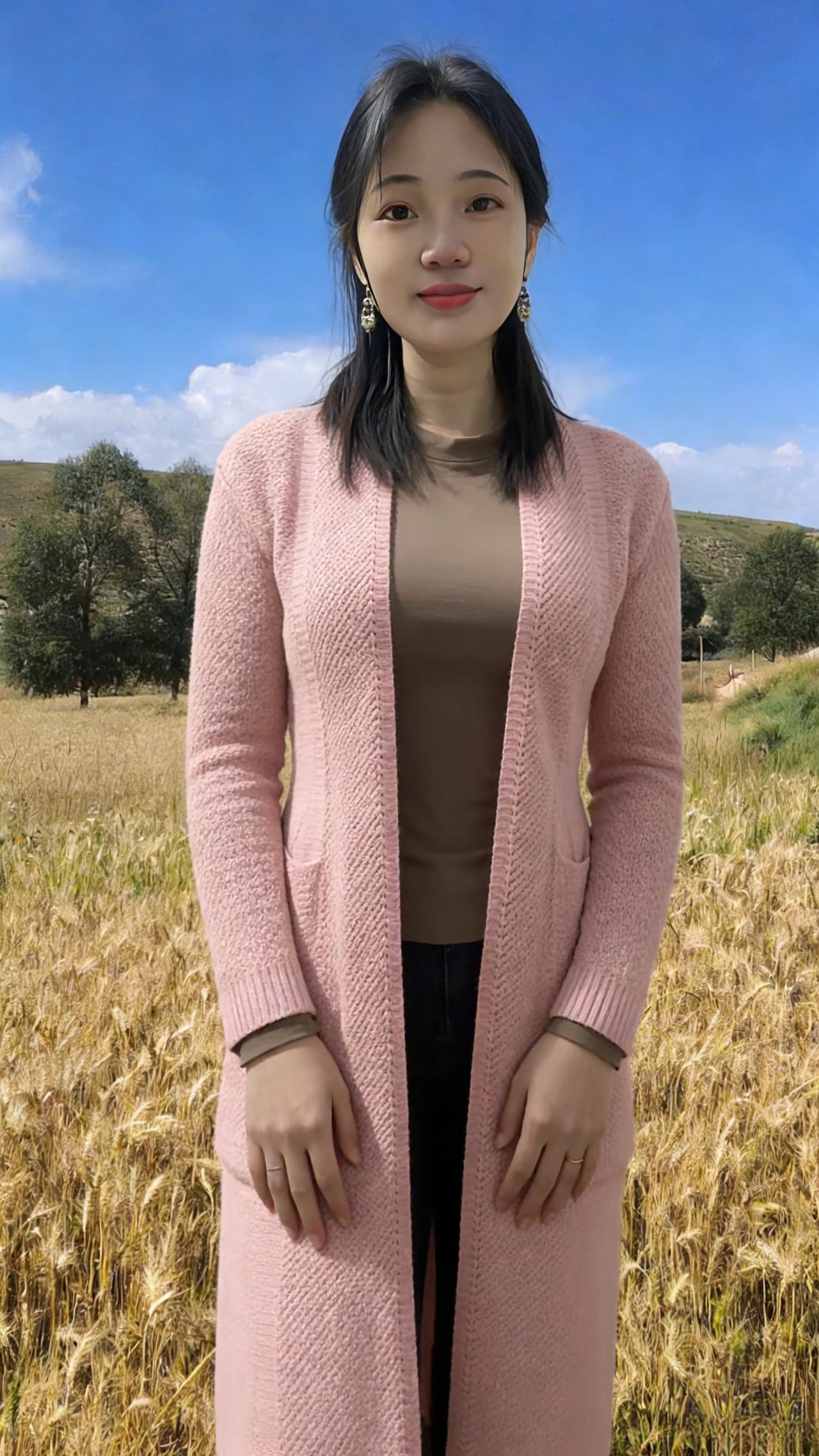 风穿过麦浪时，你恰好站在田埂粉针织衫漫着浅淡的暖，像四月提前落的云影子被阳光