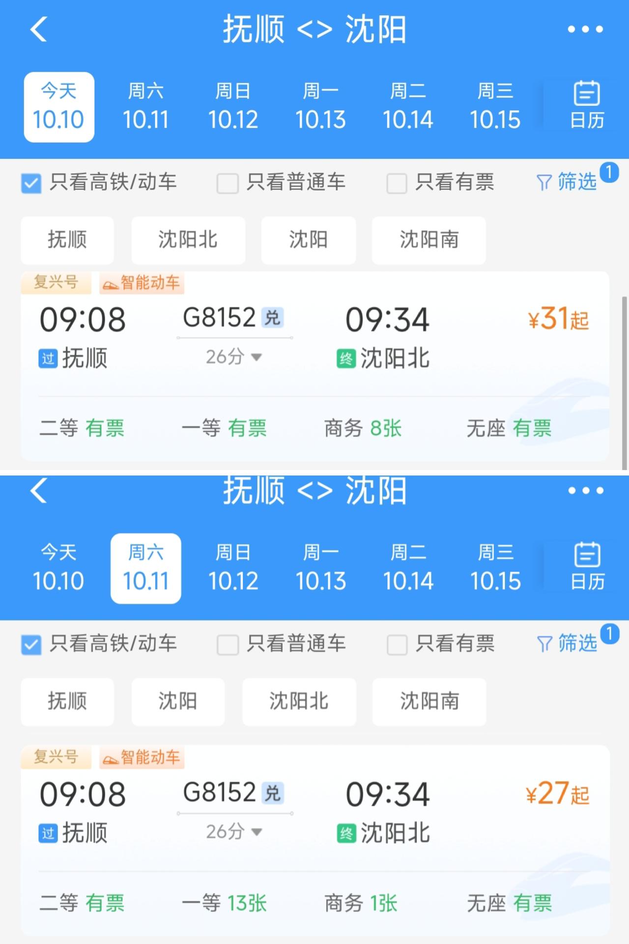 好饭不怕晚。抚顺终于盼望到了高铁降价，乘坐G8152次列车的旅客真的受益匪浅。