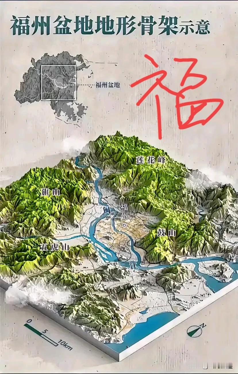 福州新发现，惊讶！一条闽江穿过。周围有鼓山，旗山，五虎山，莲花峰。居然福州还是处