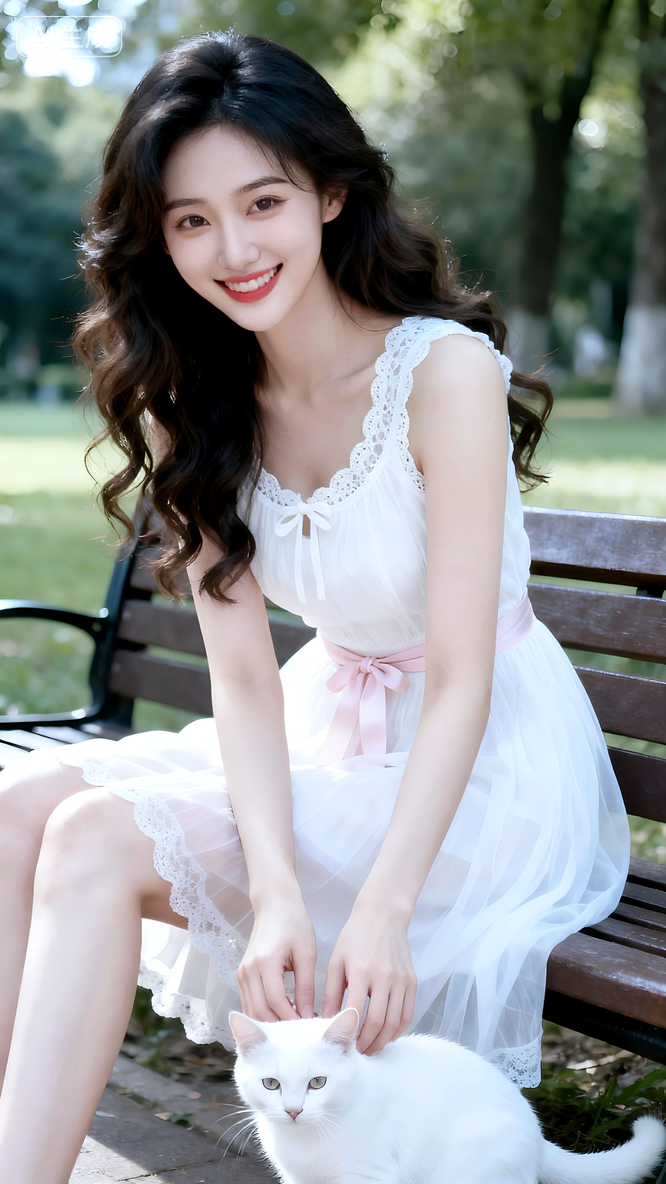 在春日的公园里，她纯真的微笑与轻盈的裙摆，交织出温柔瞬间。阳光洒落，捕...