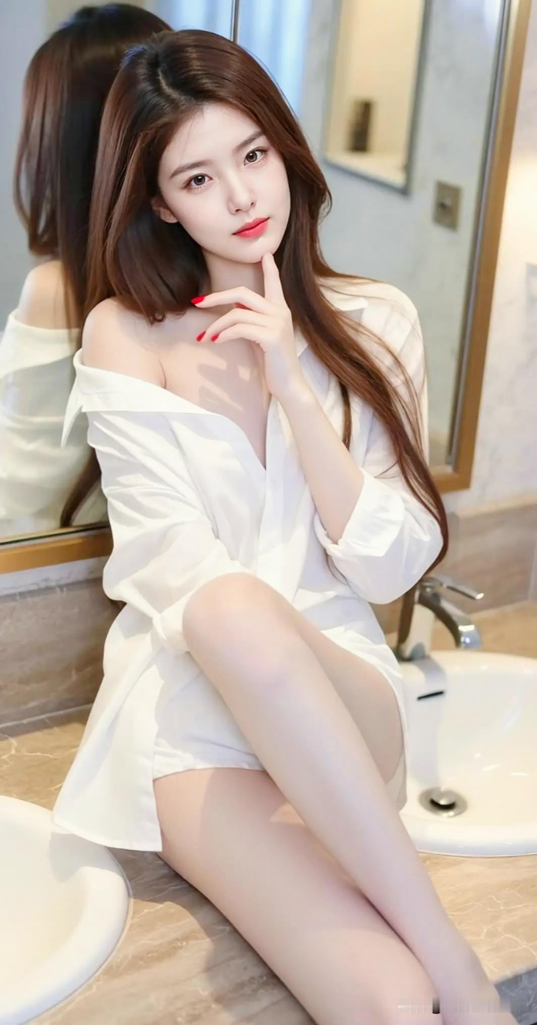 张京穿宽松长款白色衬衫，慵懒露肩造型，简约性感