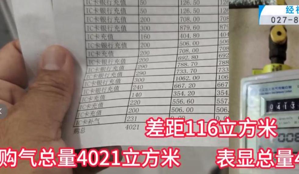 5月18日报道，湖北武汉，一名男子此前充值了500方天然气，可查看燃气表时却发现