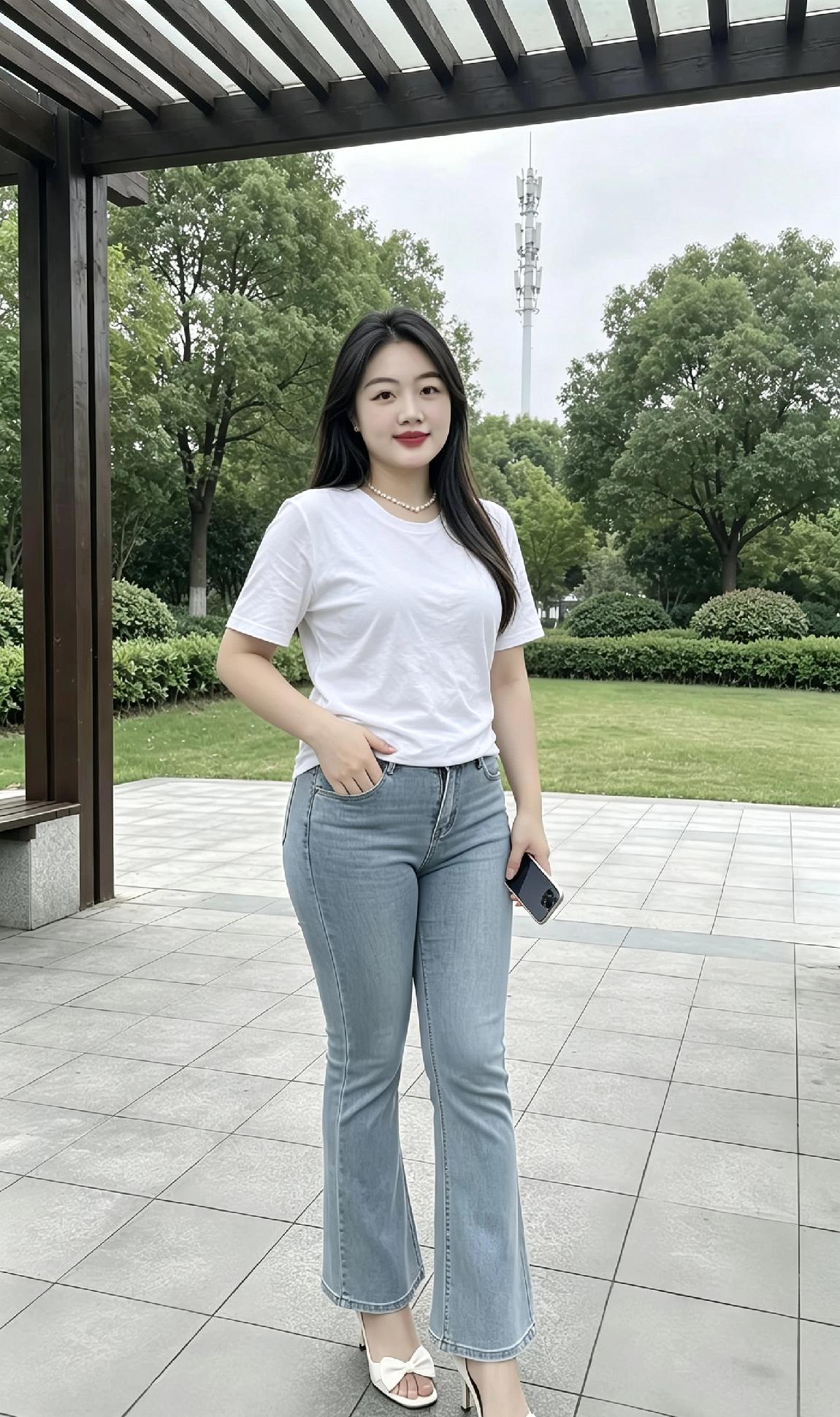 公园白衣佳人韵味十足谁能想到公园之中，竟偶遇这样动人的画面！一身白色蕾丝长