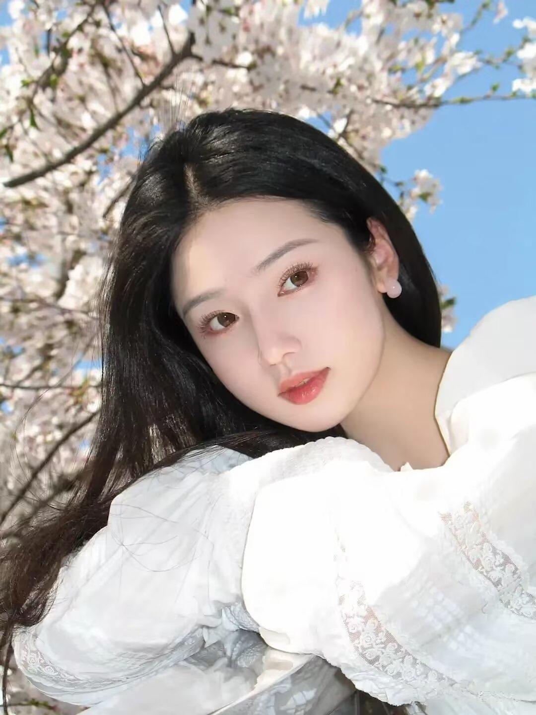 樱花树下，白衣少女，温柔如梦🌸高雅气质美女