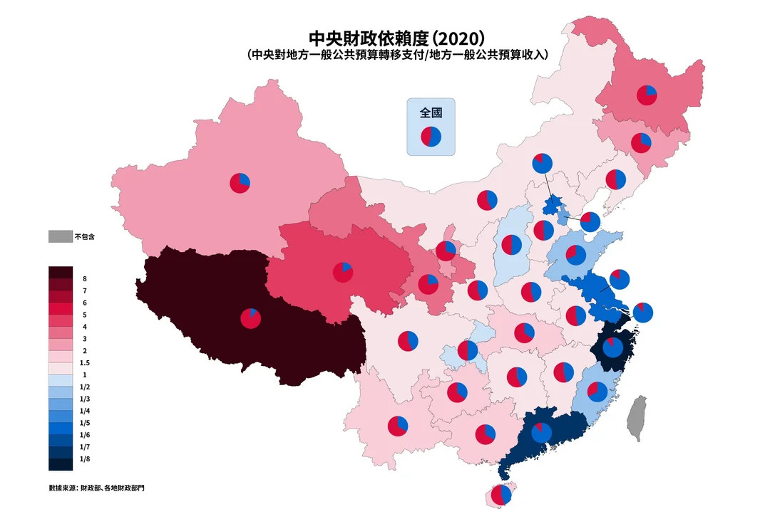 各省财政对中央依赖度​​​