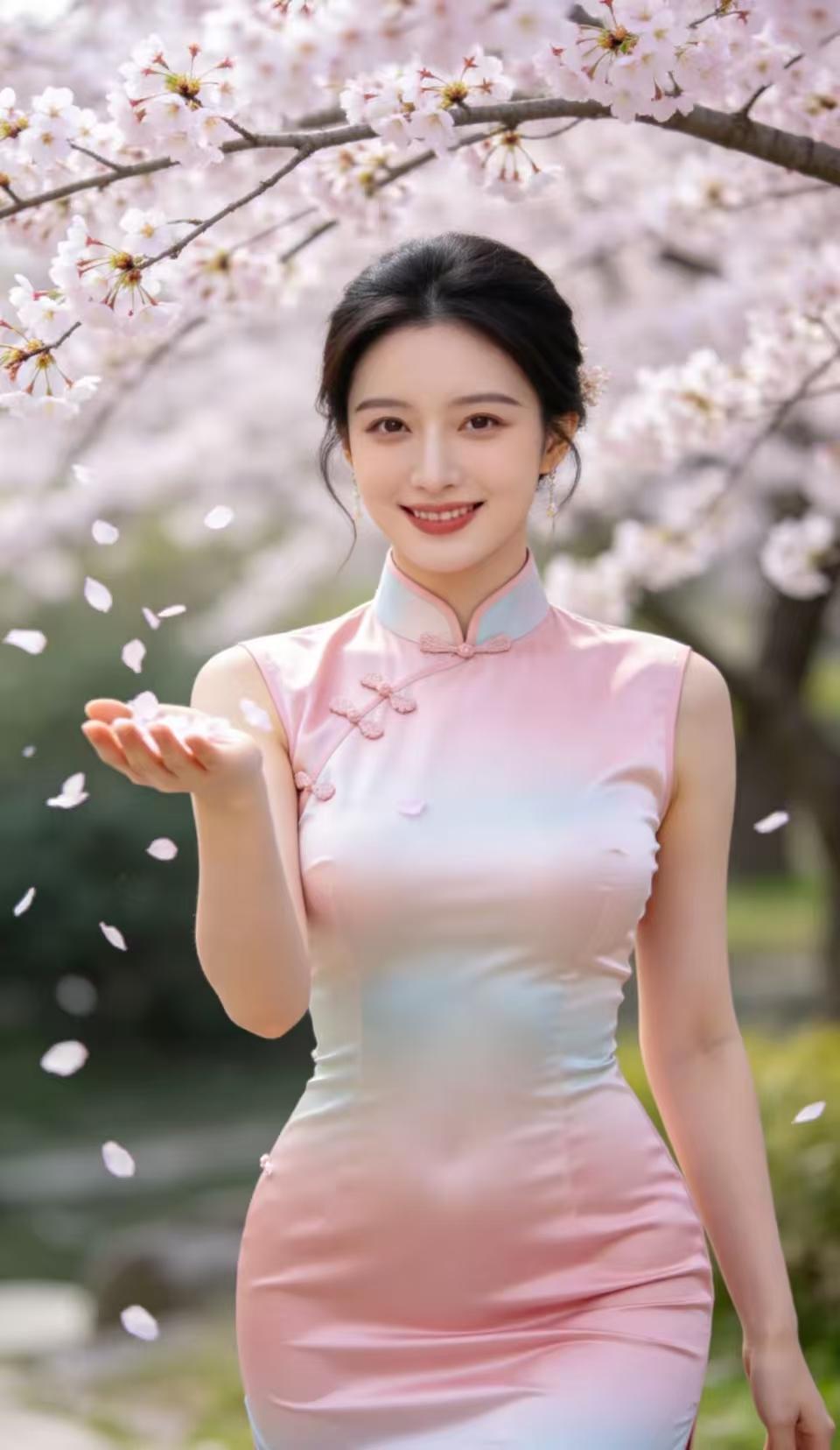 山坡羊·旗袍韵致莫衣纷扰，旗袍称妙，东方女子风情耀。领如刀，扣藏娇。开