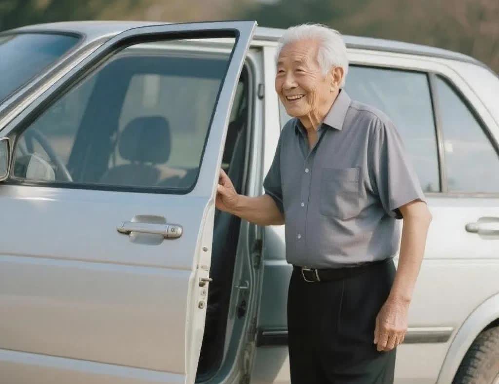 去4S店保养车子，碰到一个老司机，今年已经80多岁，不胖也不瘦，穿着棉绸短袖衫，