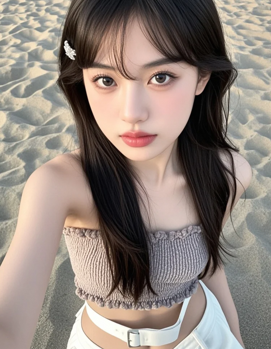 沙滩上的倩影，记录这位美女最惬意的海边时光