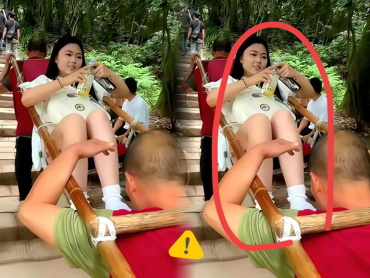 别只顾着惊叹轿外的风光，也别好奇轿里端坐的是谁。把镜头拉近，死死盯住那个抬轿