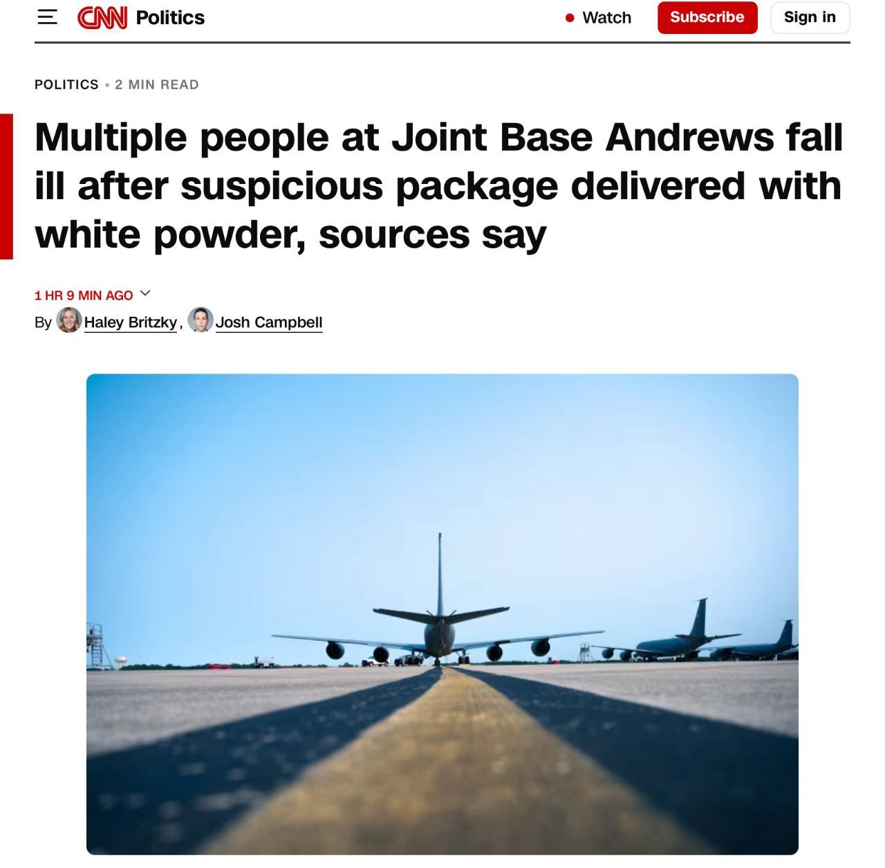 11/7/25CNN报道：周四，一个装有白色粉末和政治宣传品的可疑包裹被送往马