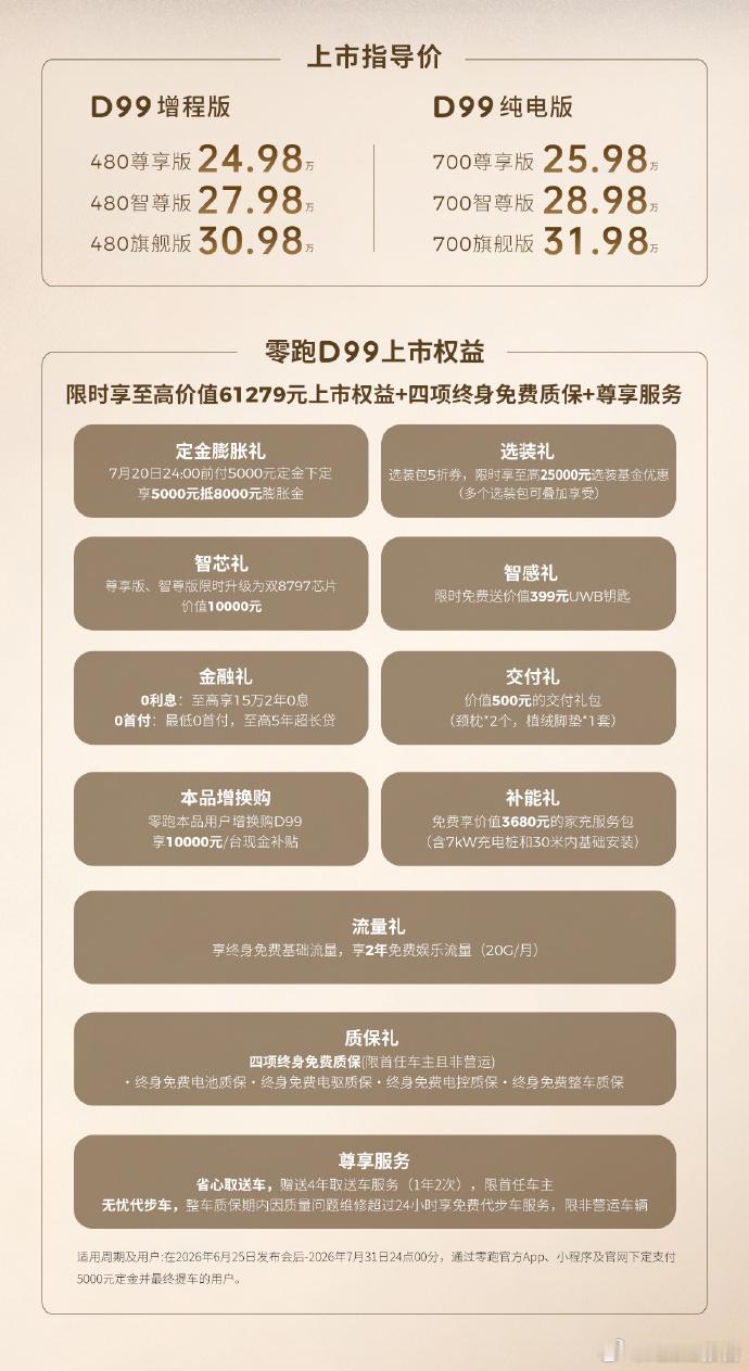 零跑D9924.98万元起正式上市零跑D99正式上市，新车起步售价24.98万元