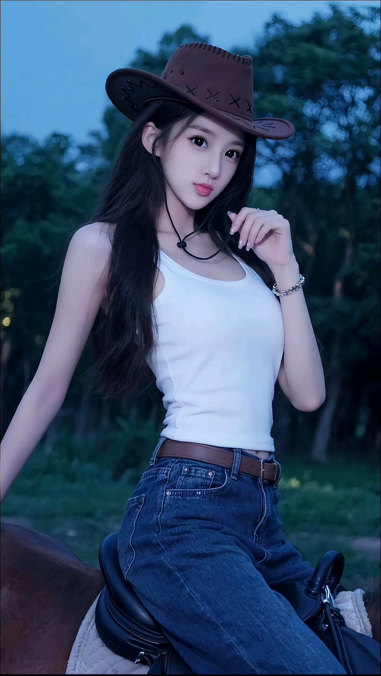 牛仔少女骑马，自由自在，青春洋溢！🌟🐎👠