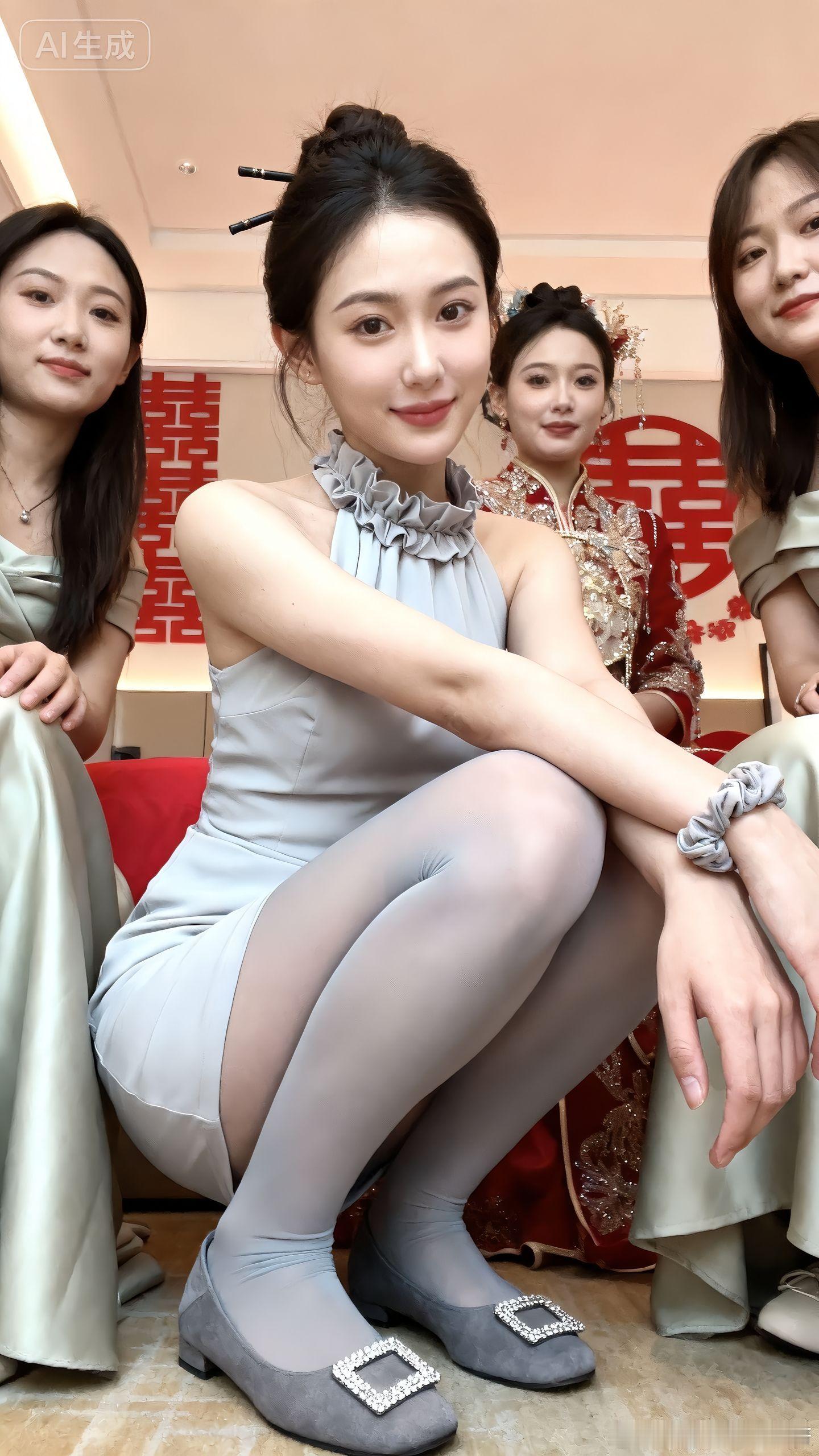 当伴娘穿灰色丝袜简直不要太美~​​​