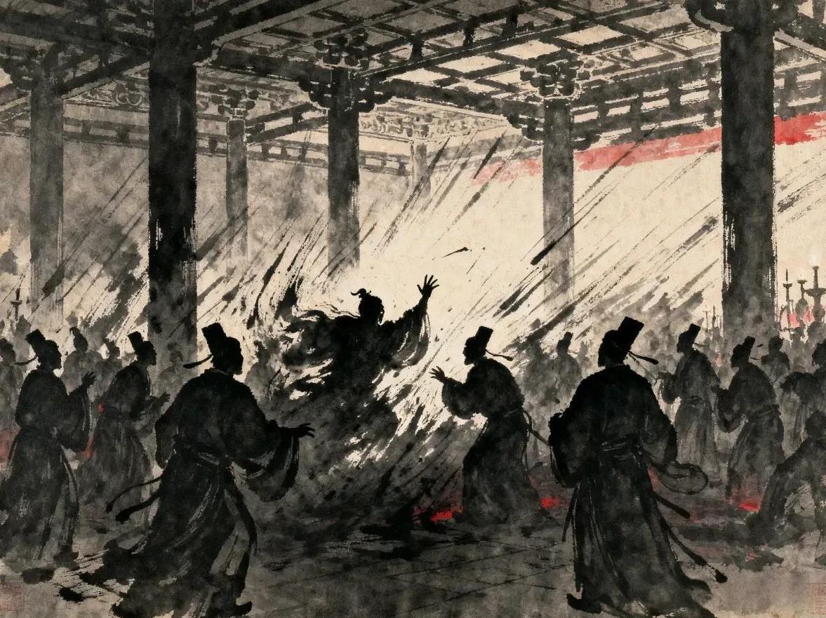 826年，唐敬宗李湛打猎归来与宦官们饮酒作乐，中途前往内室更衣，殿内烛火突然熄灭