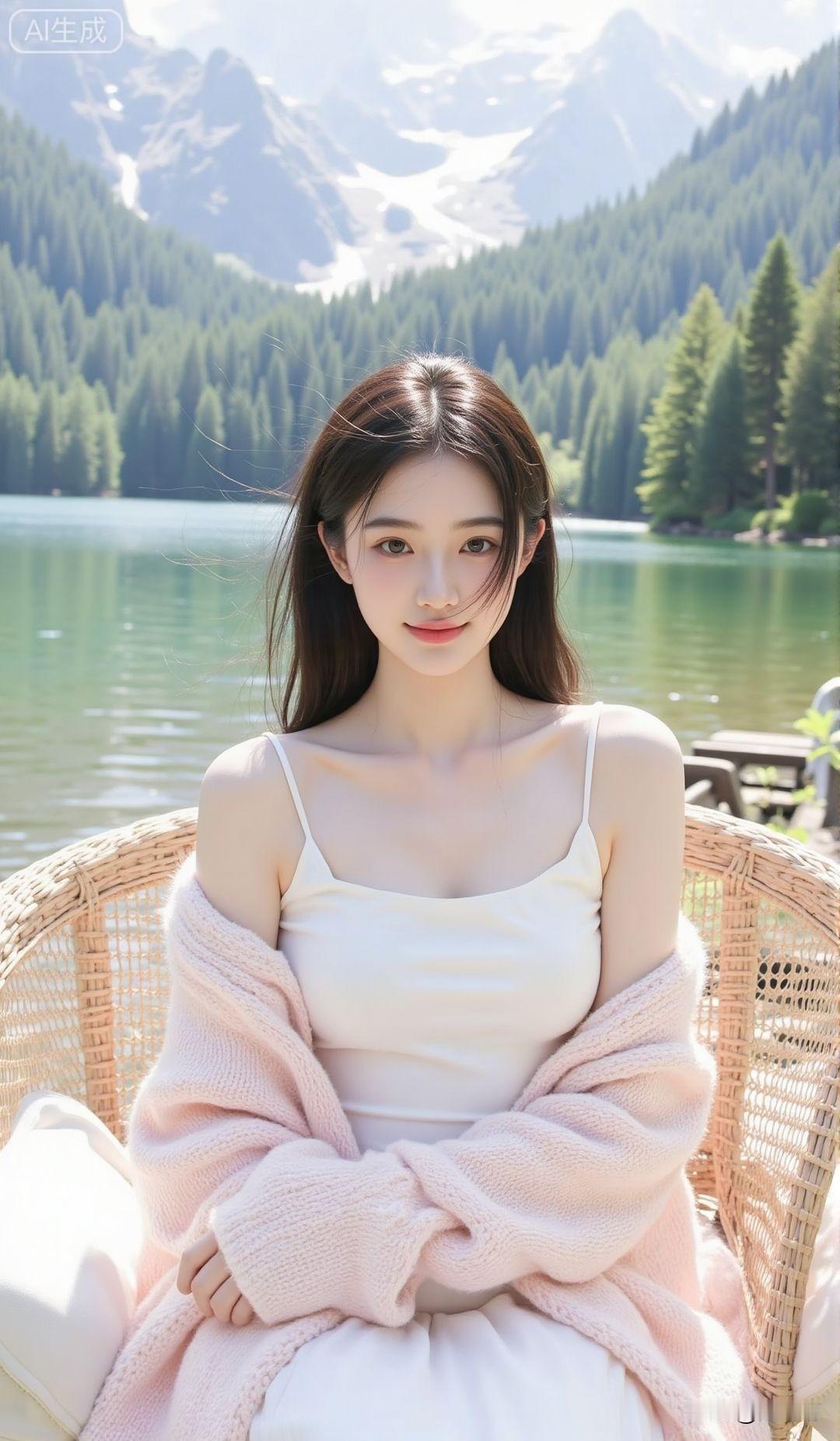 感受大自然的魅力视觉享受，清凉美女与大自然的视觉完美碰撞！湖