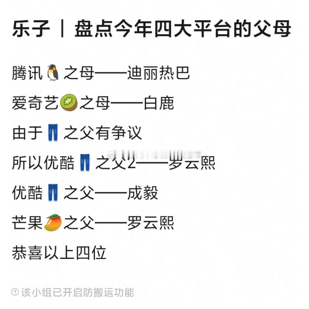 我不行了，继四大平台年冠之后，网友又提名了四大平台父母。。。🤣🤣
