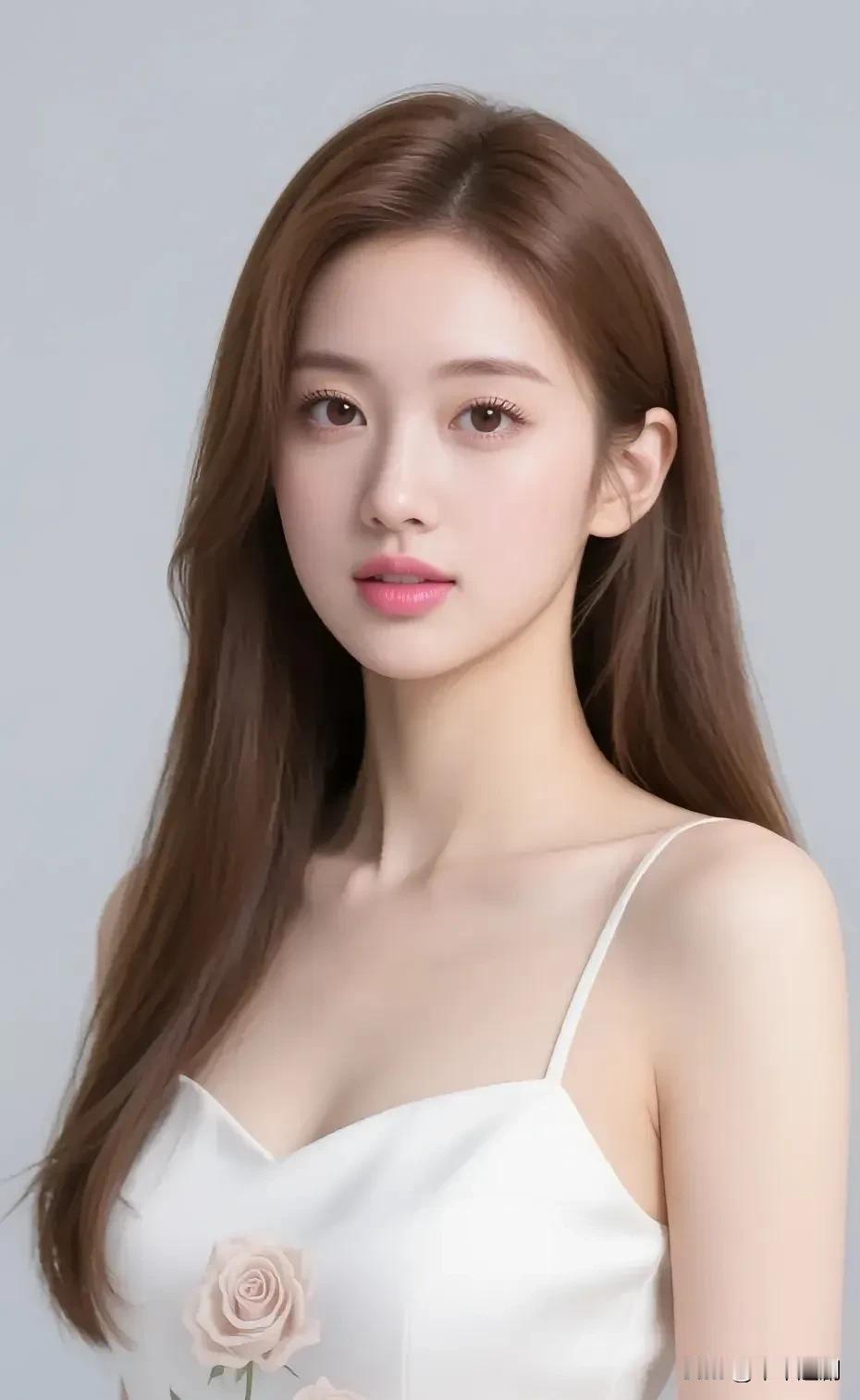 🤍白裙缀着浅粉玫瑰，长发衬着柔婉眉眼，在极简灰调里，把清甜的温柔藏进了每一处