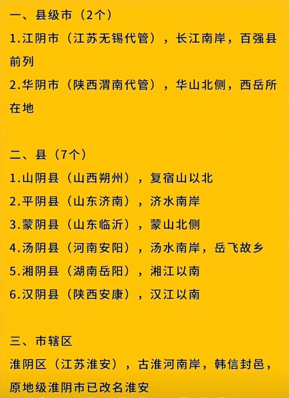 含阴县市有哪些？