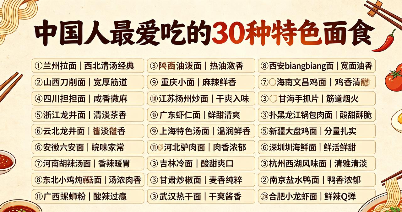 中国超受欢迎的30种特色面食汇聚大江南北经典风味，每一种都是地道中国味道！