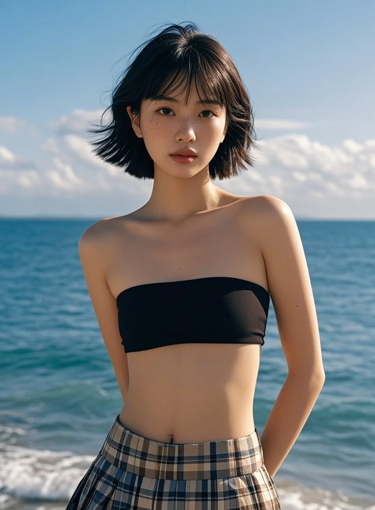 海风轻吻，邂逅海边佳人